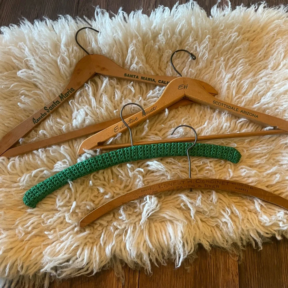 Vintage Wooden Advertising and Crochet Hangers